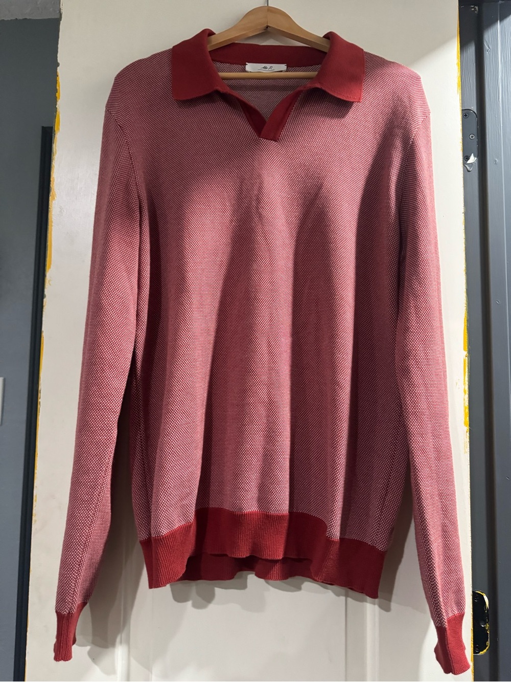 Mr. P Men's Dusty Rose Polo-Collar Crewneck Sweater Large